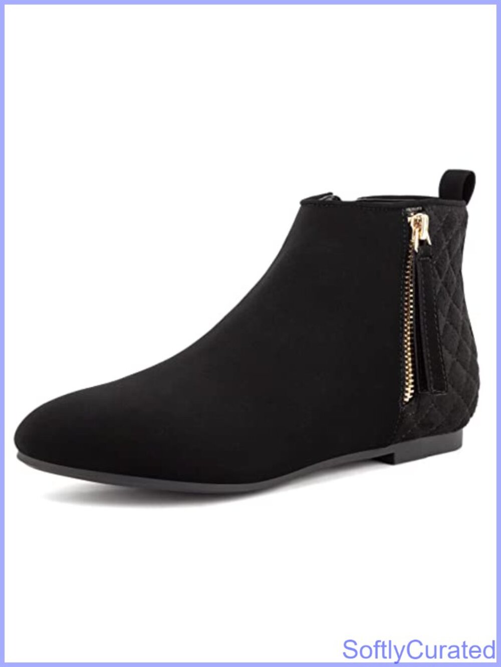 Faux Suede Ankle Boots Flat Round Toe Side Zip Booties